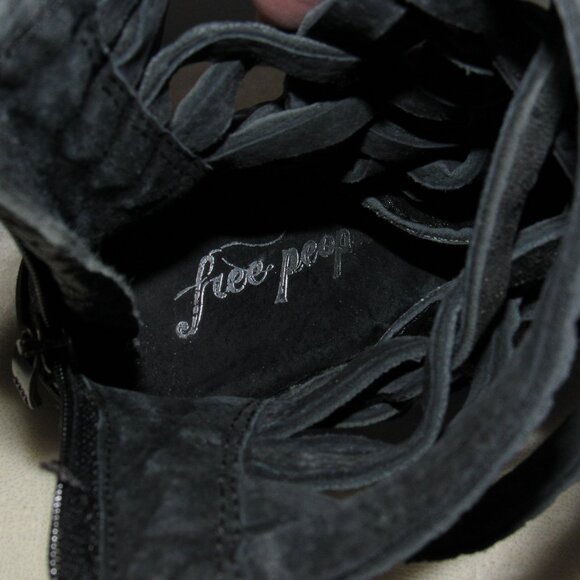 CHUNKY HEEL CRISS CROSS OPEN WEAVE BLACK SEXY BOOT-ZIP BACK-6 1/2-FREE PEOPLE-37 - Picture 11 of 11